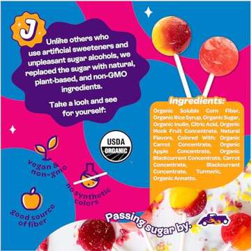 JOYRIDE by Project 7 Low Sugar Candy, Organic Lollipops — 1 Gram of Sugar Per Lolli, Vegan, Non-GMO Hard Candy — Variety Flavor, 12 Pack of 12 Lollies