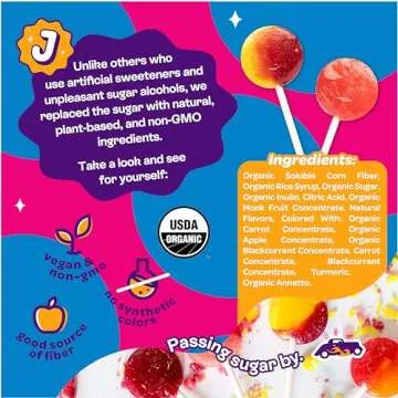 JOYRIDE by Project 7 Low Sugar Candy, Organic Lollipops — 1 Gram of Sugar Per Lolli, Vegan, Non-GMO Hard Candy — Variety Flavor, 12 Pack of 12 Lollies