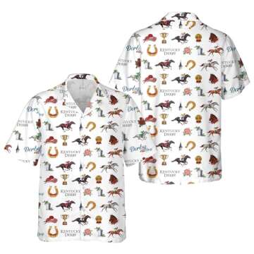 Kentucky Derby Horse Pattern Hawaiian Shirt Funny Men’s Button Down Horse Racing Hawaiian Shirt