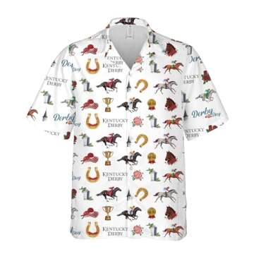 Kentucky Derby Horse Pattern Hawaiian Shirt Funny Men’s Button Down Horse Racing Hawaiian Shirt