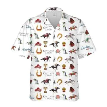 Kentucky Derby Horse Pattern Hawaiian Shirt Funny Men’s Button Down Horse Racing Hawaiian Shirt