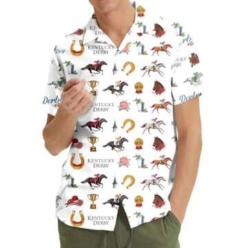 Kentucky Derby Horse Pattern Hawaiian Shirt Funny Men’s Button Down Horse Racing Hawaiian Shirt