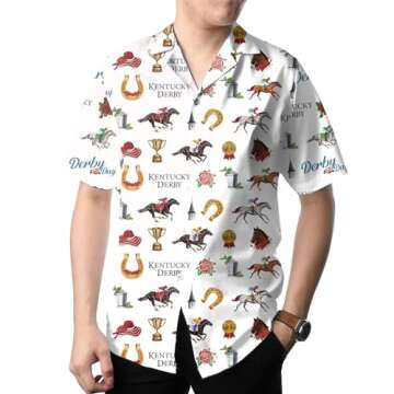 Kentucky Derby Horse Pattern Hawaiian Shirt Funny Men’s Button Down Horse Racing Hawaiian Shirt