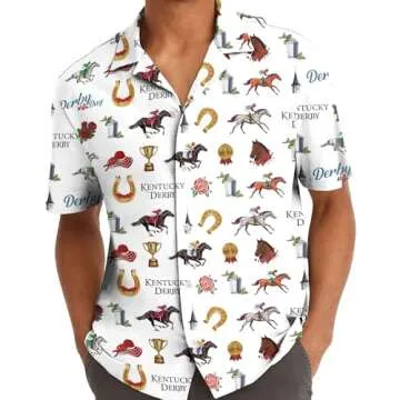 Kentucky Derby Horse Pattern Hawaiian Shirt Funny Men’s Button Down Horse Racing Hawaiian Shirt