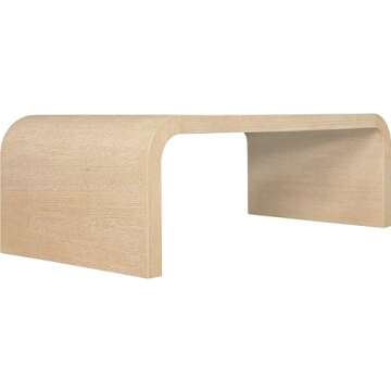 Meridian Furniture 272-C Cresthill Collection Mid-Century Modern Coffee Table with Oak Wood, Natural White Oak Finish, Curved Art Deco Design, 48" W x 24" D x 16" H, White