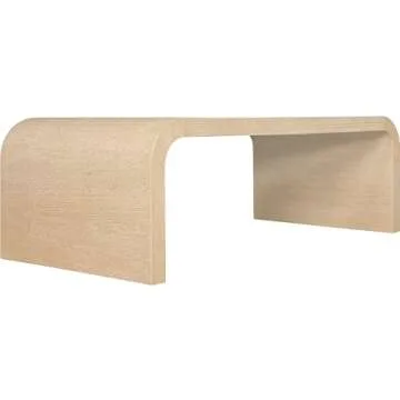 Meridian Furniture 272-C Cresthill Collection Mid-Century Modern Coffee Table with Oak Wood, Natural White Oak Finish, Curved Art Deco Design, 48" W x 24" D x 16" H, White