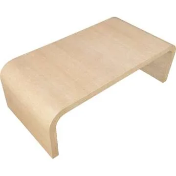 Meridian Furniture 272-C Cresthill Collection Mid-Century Modern Coffee Table with Oak Wood, Natural White Oak Finish, Curved Art Deco Design, 48" W x 24" D x 16" H, White