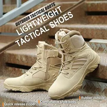 RORUN 8 Inch Tactical Combat Beige Boots for Men and Women, Side Zipper Military Work Boots, Non-Sli...