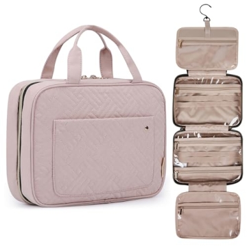 BAGSMART Travel Toiletry Bag with Hook - Baby Pink - Water-resistant Makeup Organizer
