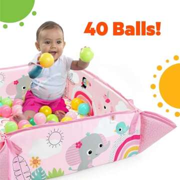 Bright Starts 5-in-1 Your Way Ball Play Baby Activity Play Gym & Ball Pit, Includes 7 Toys, Newborn to Toddler - Rainbow Tropics (Pink)