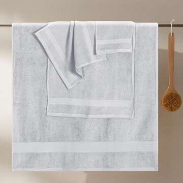 GLAMBURG Ultra Soft 8 Piece Towel Set - 100% Pure Ring Spun Cotton, Contains 2 Oversized Bath Towels 27x54, 2 Hand Towels 16x28, 4 Wash Cloths 13x13 - Ideal for Everyday use, Hotel & Spa - Light Grey