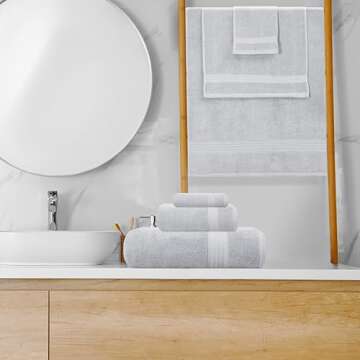 GLAMBURG Ultra Soft 8 Piece Towel Set - 100% Pure Ring Spun Cotton, Contains 2 Oversized Bath Towels 27x54, 2 Hand Towels 16x28, 4 Wash Cloths 13x13 - Ideal for Everyday use, Hotel & Spa - Light Grey