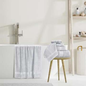 GLAMBURG Ultra Soft 8 Piece Towel Set - 100% Pure Ring Spun Cotton, Contains 2 Oversized Bath Towels 27x54, 2 Hand Towels 16x28, 4 Wash Cloths 13x13 - Ideal for Everyday use, Hotel & Spa - Light Grey