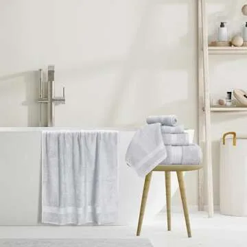 GLAMBURG Ultra Soft 8 Piece Towel Set - 100% Pure Ring Spun Cotton, Contains 2 Oversized Bath Towels 27x54, 2 Hand Towels 16x28, 4 Wash Cloths 13x13 - Ideal for Everyday use, Hotel & Spa - Light Grey