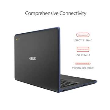 ASUS Chromebook C403 Rugged & Spill Resistant Laptop, 14.0" HD, Intel Celeron N3350 Processor, 4GB RAM, 32GB eMMC 810G Durability, Dark Blue, Chrome OS, C403NA-WS42-BL (Renewed)