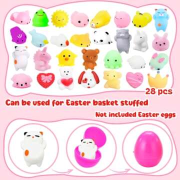 28Pcs Mochi Squishies Toys Set Bulk, Kawaii Animals Squishy Stress Relief Gifts for Kids Easter Bask...