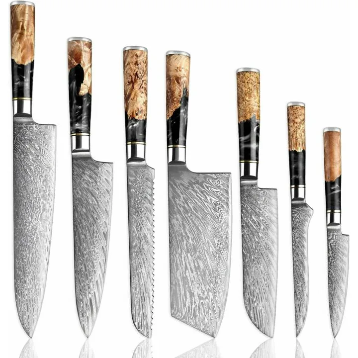 SENKEN Knife Block & Damascus Knife Set Bundle Sale