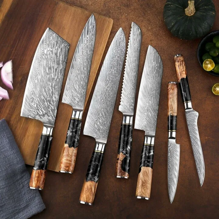 SENKEN Knife Block & Damascus Knife Set Bundle Sale