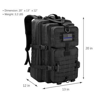 Hannibal Tactical MOLLE Assault Backpack - 40L, Black, Water-Resistant