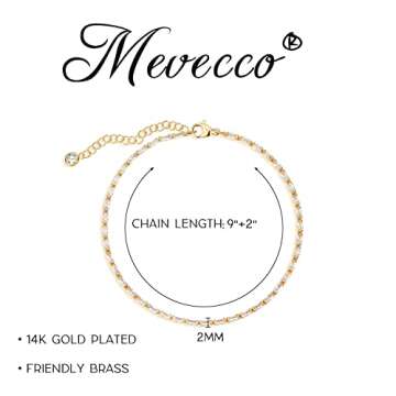 MEVECCO Anklet for Women Gold Chain Zirconia Cut Diamond 14K Gold Plated Dainty Chain Boho Beach Summer Simple Foot Jewelry Ankle Bracelet