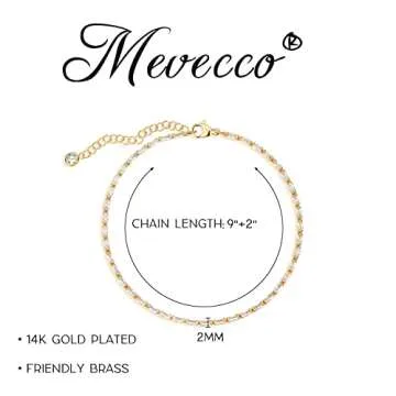MEVECCO Anklet for Women Gold Chain Zirconia Cut Diamond 14K Gold Plated Dainty Chain Boho Beach Summer Simple Foot Jewelry Ankle Bracelet