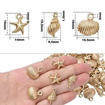60pcs Gold Plated Shell Starfish Conch Charms Alloy Ocean Theme Pendants Sea Animals Dangle Charms for DIY Earrings Necklace Bracelet Crafts Jewelry Making Accessories