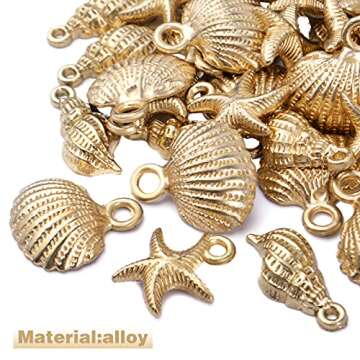 60pcs Gold Plated Shell Starfish Conch Charms Alloy Ocean Theme Pendants Sea Animals Dangle Charms for DIY Earrings Necklace Bracelet Crafts Jewelry Making Accessories