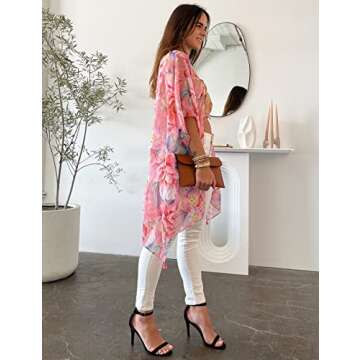 CATCHY & CRAFTY Swimsuit Coverup for Women Kimono Cardigan Beach Floral Boho Print Resort Wear Cruis...