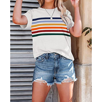 LEANI Women’s Striped Summer Tee Comfortable Breathable