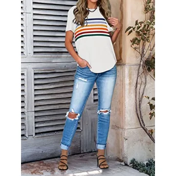 LEANI Women’s Striped Summer Tee Comfortable Breathable