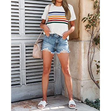 LEANI Women’s Striped Summer Tee Comfortable Breathable
