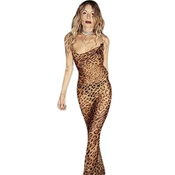 Sexy Leopard Print Mesh Maxi Dress Backless Beach Cover Up