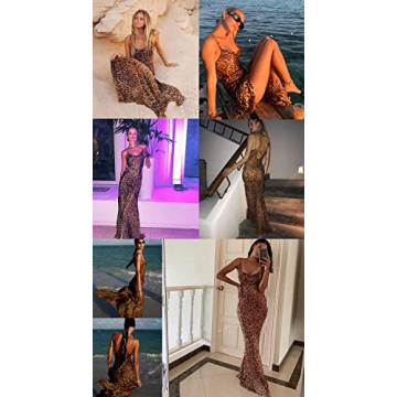Sexy Leopard Print Mesh Maxi Dress Backless Beach Cover Up