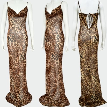Sexy Leopard Print Mesh Maxi Dress Backless Beach Cover Up