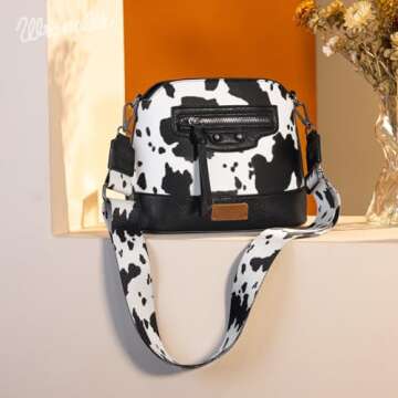 Wrangler Cow Print Crossbody Bag for Women Western Cross Body Purse with Signature Strap WG133-213BK
