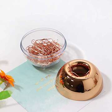 Clear Rose Gold Acrylic Desk Accessories Organizer Set, Tape Dispenser, Stapler 24/6 Staples, Sticky Notes Holder, Magnetic Paper Clips Holder, Pen Pencil Holder, Office Supplies Stationery(Rose Gold）