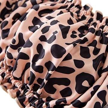 ZAFUL Women's Strapless Bikini Ribbed Tie Back Ruffle Cutout Bandeau Bikini Set Swimsuit (P-Leopard, S)