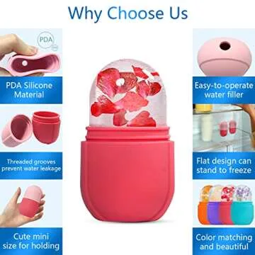 PASNOWFU Ice Cube Face Roller, Eyes and Neck, Brighten Skin & Enhance Your Natural Glow, Reusable Facial Treatment, Ice Cube Roller to Tighten Skin & De-Puff The Eye Area, Mini and Cute Size (Pink)