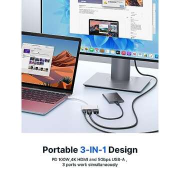 JSAUX USB-C to HDMI Adapter, Digital AV Multiport 4K@30Hz 3-in-1 100W Charging,5Gbps USB-A 3.0, Type...