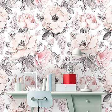Coloritto Removable Peel 'n Stick Floral Wallpaper, 24" W