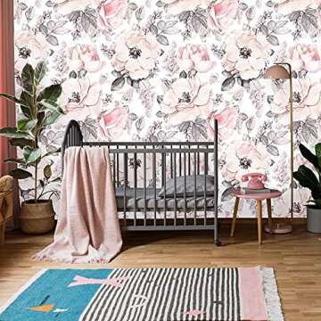 Coloritto Removable Peel 'n Stick Floral Wallpaper, 24" W