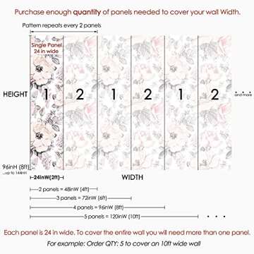 Coloritto Removable Peel 'n Stick Floral Wallpaper, 24" W