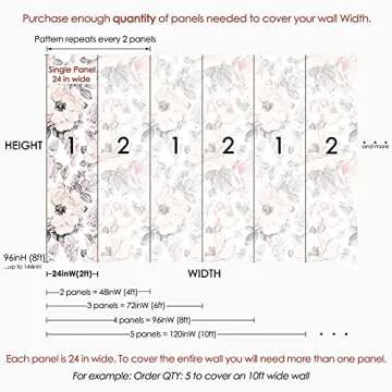 Coloritto Removable Peel 'n Stick Floral Wallpaper, 24" W
