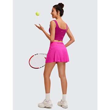 CRZ YOGA Womens Pleated Tennis Skirts with Pockets High Waisted Athletic Golf Skorts for Women Soft Breathable Cute Hibiscus Purple Medium