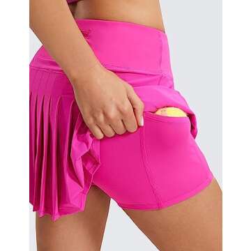 CRZ YOGA Womens Pleated Tennis Skirts with Pockets High Waisted Athletic Golf Skorts for Women Soft Breathable Cute Hibiscus Purple Medium