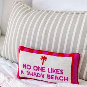 FURBISH Handmade Needlepoint Decorative Throw Pillow - Shady Beach - 8" x 14" - Small Embroidered Ac...