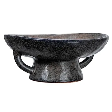 Creative Co-Op Stoneware Bowl with Handle and Base, Black Reactive Glaze