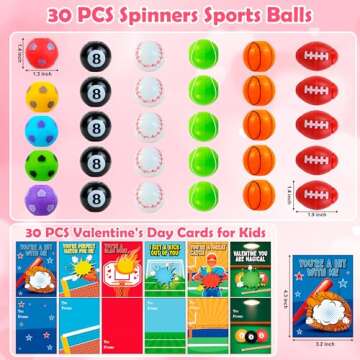 Valentines Day Gifts for Kids - 30 Pack Valentines Day Cards with Fidget Spinners Sports Balls, Vale...