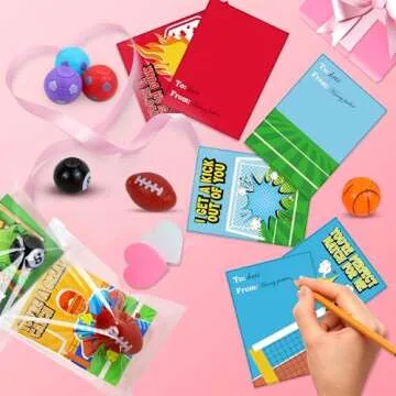 Valentines Day Gifts for Kids - 30 Pack Valentines Day Cards with Fidget Spinners Sports Balls, Valentines Party Favors for Kids Classroom Exchange, School Games Prize Rewards Goodie Bags Stuffers