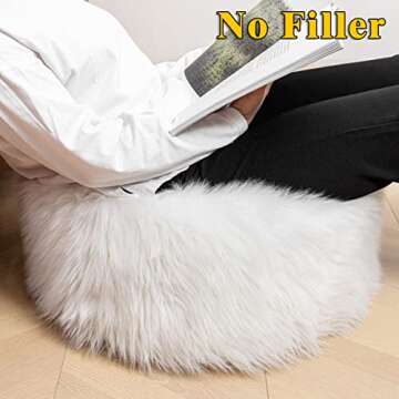Fur Pouf Ottoman Unstuffed Floor Pouf White Ottoman Foot Rest NO Filler 20x20x12 Inches Round Poof Seat Floor Bean Bag Chair Foldable Floor Chair Storage for Living Room Bedroom White Cover ONLY